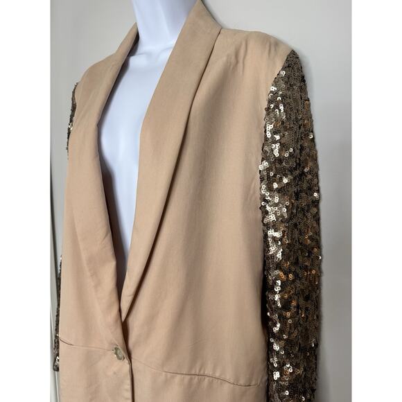 Anthropologie ELEVENSES Glitzen Party Blazer 14 Champagne Sequined Sleeves Glam - Picture 4 of 16